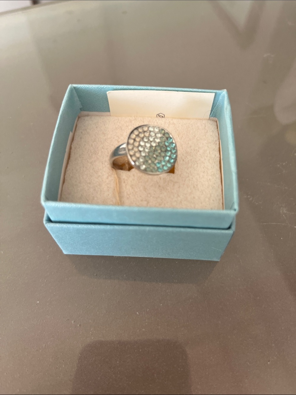 Touchstone Crystal Silver-Tone Pavé Ring with Aqua and Clear Crystals